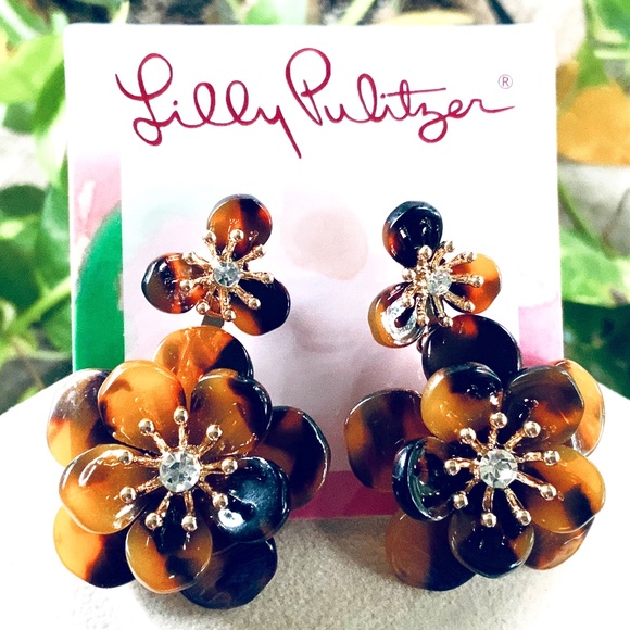 Lilly Pulitzer EARRINGS ACRYLIC FLOWER 🩷GORGEOUS Faux Tortoise ACRYLIC/Post - Picture 1 of 7